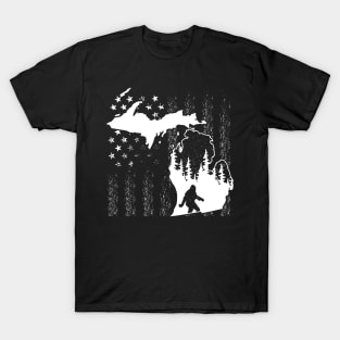 Michigan Bigfoot American Flag T-Shirt